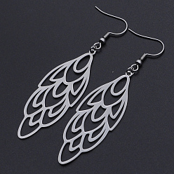 Stainless Steel Color 201 Stainless Steel Dangle Earrings, Peacock Feather, Stainless Steel Color, 76mm, Pin: 0.6mm