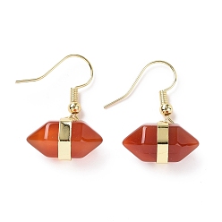 Natural Agate Natural Agate Bullet Dangle Earrings, Golden Brass Jewelry for Women, Cadmium Free & Lead Free, 29.5~31mm, Pin: 0.6mm