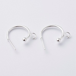 Silver 304 Stainless Steel Half Hoop Earrings, Silver, 19x16x3mm, Pin: 0.8mm