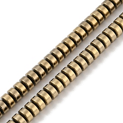 Light Gold Plated Electroplated Synthetic Non-magnetic Hematite Beads Strands, Flat Round/Disc, Heishi Beads, Light Gold Plated, 5.2~5.4x3~3.2mm, Hole: 0.7mm, about 132pcs/strand, 16.14''(41cm)