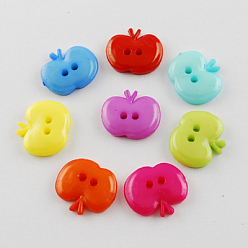 Mixed Color Acrylic Buttons, 2-Hole, Dyed, Apple, Mixed Color, 14x16x3mm, Hole: 2mm