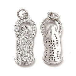 Platinum Brass Micro Pave Cubic Zirconia Pendants, with Jump Ring, Religion Virgin Mary Charm, Platinum, 25x10x2mm, Hole: 3.3mm