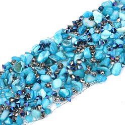 Sky Blue Hotfix Rhinestone, with Shell Beads and Rhinestone Trimming, Crystal Glass Sewing Trim Rhinestone Tape, Costume Accessories, Sky Blue, 35mm