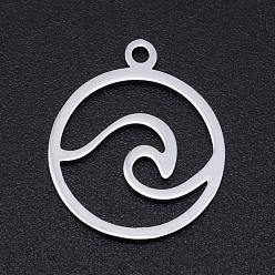 Stainless Steel Color 201 Stainless Steel Laser Cut Pendants, Flat Round with Auspicious Cloud, Stainless Steel Color, 18.5x15.5x1mm, Hole: 1.4mm