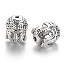 Argent Antique Perles de style tibétain, sans cadmium et sans plomb, tête de bouddha, argent antique, 11x9x8mm, Trou: 1.5 mm