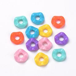 Mixed Color Opaque Acrylic Beads, Donut, Mixed Color, 13x3mm, Hole: 4.5mm, about 2100pcs/500g