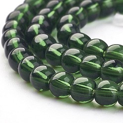 Green Glass Beads Strands, Round, Green, about 4mm in diameter, hole: 0.5mm, about 80pcs/strand, 13 inch