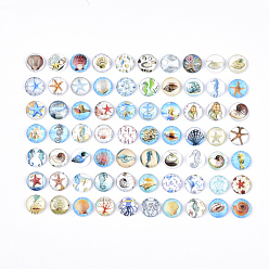 Mixed Color Flatback Glass Cabochons for DIY Projects, Dome/Half Round, Ocean Theme, Mixed Pattern, Mixed Color, 12x4mm