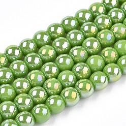 Verde Lima Electrochapa hilos de perlas de vidrio opacas, color de ab chapado, rondo, verde lima, 4~4.5 mm, agujero: 0.8 mm, sobre 97~99 unidades / cadena, 14.76 pulgada ~ 14.96 pulgada (37.5~38 cm)