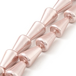 Misty Rose Electroplated Shell Pearl Beads Strands, Polished, Cone, Misty Rose, 15~17x10~10.5mm, Hole: 0.6mm, about 22pcs/strand, 16.14 inch(41cm)