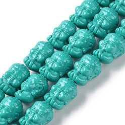 Cyan Foncé Perles de corail synthétiques sculptés, teint, Bouddha, dark cyan, 15.5~16x10.5~11x10.5~11mm, Trou: 1.2mm, Environ 22 pcs/chapelet, 13.54'' (34.4 cm)