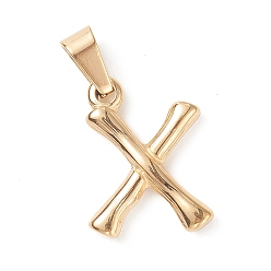 Letter X 304 Stainless Steel Pendants, Bamboo Style, Letter, Golden Color, Letter.X, 19x14x3mm, Hole: 3x7mm
