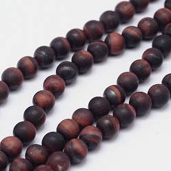 Tiger Eye Natural Tiger Eye Round Bead Pendants, Heated & Dyed, Frosted, Grade AB+ , 8mm, Hole: 1mm, about 48pcs/strand, 15.5 inch