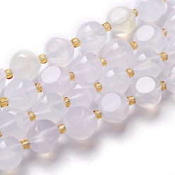 Natural Agate Natural White Chalcedony Beads Strand, White Agate, with Seed Beads, Six Sided Celestial Dice, 8~8.5x8~8.5x8~8.5mm, Hole: 0.5mm, about 20pcs/strand, 8.07''(20.5cm)