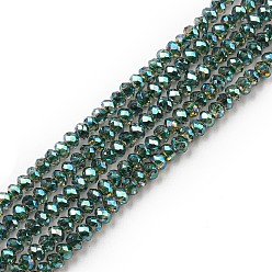 Teal Electroplate Glass Beads Strands, Full Rainbow Plated, Faceted, Rondelle, Teal, 2~2.3x1.7~1.9mm, Hole: 0.3mm, about 208~214pcs/strand, 14.06~14.33''(35.7~36.4cm)