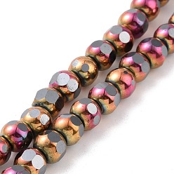 Pink Plated Electroplated Non-magnetic Synthetic Hematite Beads Strands, Faceted, Round, Pink Plated, 6~6.5x5~5.5mm, Hole: 1.4mm, about 73pcs/strand, 15.59~15.75 inch(39.6~40cm)