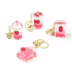 Pink Porte-clés acrylique, avec alliage de zinc homard fermoirs pince, porte-clés en fer et cloche en laiton, formes mixtes, rose, 10~11.5 cm
