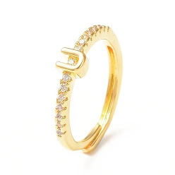 Letter U Clear Cubic Zirconia Initial Letter Adjustable Ring, Golden Brass Jewelry for Women, Letter.U, Inner Diameter: 18mm