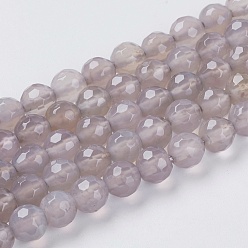 Dark Gray Natural Grey Agate Beads Strands, Faceted, Round, Dark Gray, 8mm, Hole: 1mm, about 48pcs/strand, 15 inch
