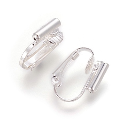 Серебро Латунные клипсы серьги выводы, для не проколотых ушей, серебряный цвет гальваническим, 15.5x12x7.5 мм, отверстие : 0.6 мм