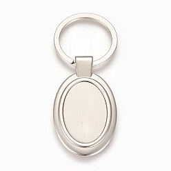 Platinum Zinc Alloy Cabochon Settings Keychain, with Iron Ring, Oval, Platinum, Tray: 21x32mm, 79mm, 53x31x4mm, 1pc/box