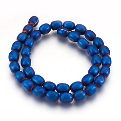 Blue Plated Electroplate Non-magnetic Synthetic Hematite Bead Strands, Frosted, Barrel, Blue Plated, 10~10.5x7~8mm, Hole: 1mm, about 39~40pcs/strand, 15.7 inch(40cm)