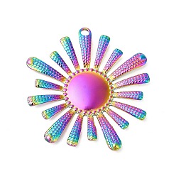 Rainbow Color Placage ionique (ip) 304 pendentifs en acier inoxydable, charmes de fleurs, couleur arc en ciel, 46.5x44x4mm, Trou: 3mm