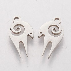 Stainless Steel Color 201 Stainless Steel Pendants, Goat, Stainless Steel Color, 16x8x1.1mm, Hole: 1.5mm