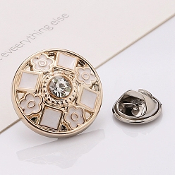 Snow Plastic Brooch, Alloy Pin, with Rhinestone, Enamel, for Garment Accessories, Round with Flower & Square, Snow, 18mm