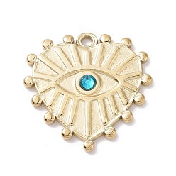 Heart 304 Stainless Steel Evil Eye Pendants, with Colorful Rhinestone and 201 Stainless Steel Snap on Bails, Golden, Heart Pattern, 19x19.5x2mm, Hole: 1.5mm