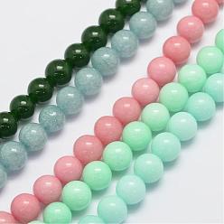 Couleur Mélangete Brins naturels et teints perles malaisie jade, ronde, couleur mixte, 4mm, Trou: 0.8mm, Environ 92 pcs/chapelet, 15 pouce