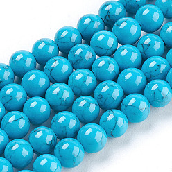 Deep Sky Blue Synthetic Turquoise Beads Strands, Dyed, Round, Deep Sky Blue, 6mm, Hole: 1mm, about 66pcs/strand, 15.7 inch