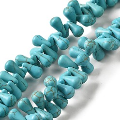 Turquesa Hilos de perlas sintéticas teñidas de turquesa, superior perforado, lágrima, turquesa, 11.5x6 mm, agujero: 1 mm, sobre 127 unidades / cadena, 14.37'' (36.5 cm)