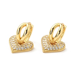 Real 18K Gold Plated Clear Cubic Zirconia Heart Dangle Hoop Earrings, Brass Jewelry for Women, Cadmium Free & Nickel Free & Lead Free, Real 18K Gold Plated, 24mm, Pin: 1mm