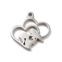Heart Mother's Day Theme 304 Stainless Steel Pendants, Stainless Steel Color, Child/Mother/Heart Charms, Heart, 16x15.5x1.3mm, Hole: 1.5mm