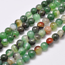 Lime Green Natural Striped Agate/Banded Agate Bead Strands, Dyed & Heated, Round, Grade A, Lime Green, 6mm, Hole: 1mm, about 63pcs/strand, 14.7 inch(375mm)