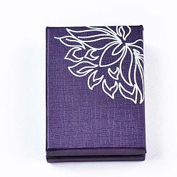 Purple Cardboard Jewelry Set Box, for Ring, Earring, Necklace, with Sponge Inside, Rectangle, Purple, 9x6.8x3.3cm