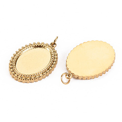Real 14K Gold Plated 304 Stainless Steel Pendant Cabochon Settings, with Jump Rings, Oval, Real 14K Gold Plated, Tray: 14x10mm, 21.5x15x2.5mm, Jump Ring: 3.8x0.5mm, 2.8mm inner diameter