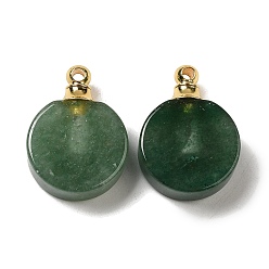 Green Aventurine Natural Green Aventurine Perfume Bottle Pendants, Flat Round Charms with Golden Plated 304 Stainless Steel Findings, 27.5x20x7~7.5mm, Hole: 2mm