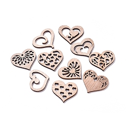 Blanched Almond Laser Cut Wood Shapes, Unfinished Wooden Embellishments, Poplar Wood Cabochons, Heart, Blanched Almond, 20.5~24.5x26.5~28x2.5mm, about 100pcs/bag