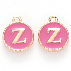 Letter Z Golden Plated Alloy Enamel Charms, Cadmium Free & Lead Free, Enamelled Sequins, Flat Round with Letter, Camellia, Letter.Z, 14x12x2mm, Hole: 1.5mm
