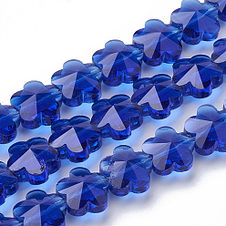 Azul Perlas de vidrio transparentes, facetados, flor del ciruelo, azul, 10x10x7 mm, agujero: 1 mm