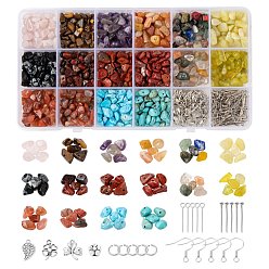 Mixed Stone DIY Mixed Stone Chip Beads Jewelry Set Making Kit, Including Natural & Synthetic Mixed Stone Chip Beads, Alloy Pendant & Bead, Brass Earring Hook & Jump Ring, Copper Wire, Iron Pin, Crystal Thread, Stone Chip Beads: 192g/set