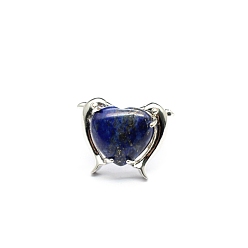 Lapis Lazuli Natural Lapis Lazuli Heart Adjustable Rings, Platinum Brass Ring, US Size 8(18.1mm)