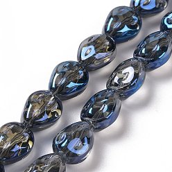Стально-синий Прозрачные стеклянные бусины гальваническим пряди, с покрытием цвета радуги, слеза, стальной синий, 11x9x6.6 мм, отверстие : 1.1 мм, около 55 шт / нитка, 24.25 дюйм (61.6 см)