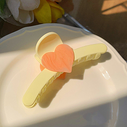 Champagne Yellow Heart Resin Hair Claw Clips, Candy Color Large Non Slip Jaw Clamps for Women, Moon, Champagne Yellow, 110mm