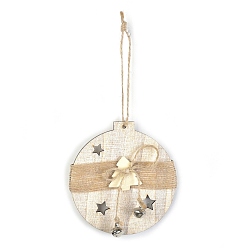 Christmas Bell Décorations pendentif en bois avec cloche, ornement suspendu de sapin de noël en corde de chanvre, Noël Bell, 100x90x10mm