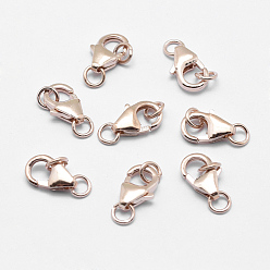 Rose Gold 925 Sterling Silver Lobster Claw Clasps, Electroplate, with Jump Rings, Rose Gold, 11mm, Hole: 2mm