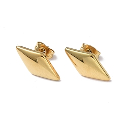 Real 18K Gold Plated Ion Plating(IP) 304 Stainless Steel Stud Earring for Women, Rhombus, Real 18K Gold Plated, 17.5x9mm, Pin: 0.8mm