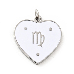 Virgo 304 Stainless Steel Pendants, with Jump Rings and Enamel, Heart, Stainless Steel Color, Virgo, 15x15x1.5mm, Hole: 2.8mm